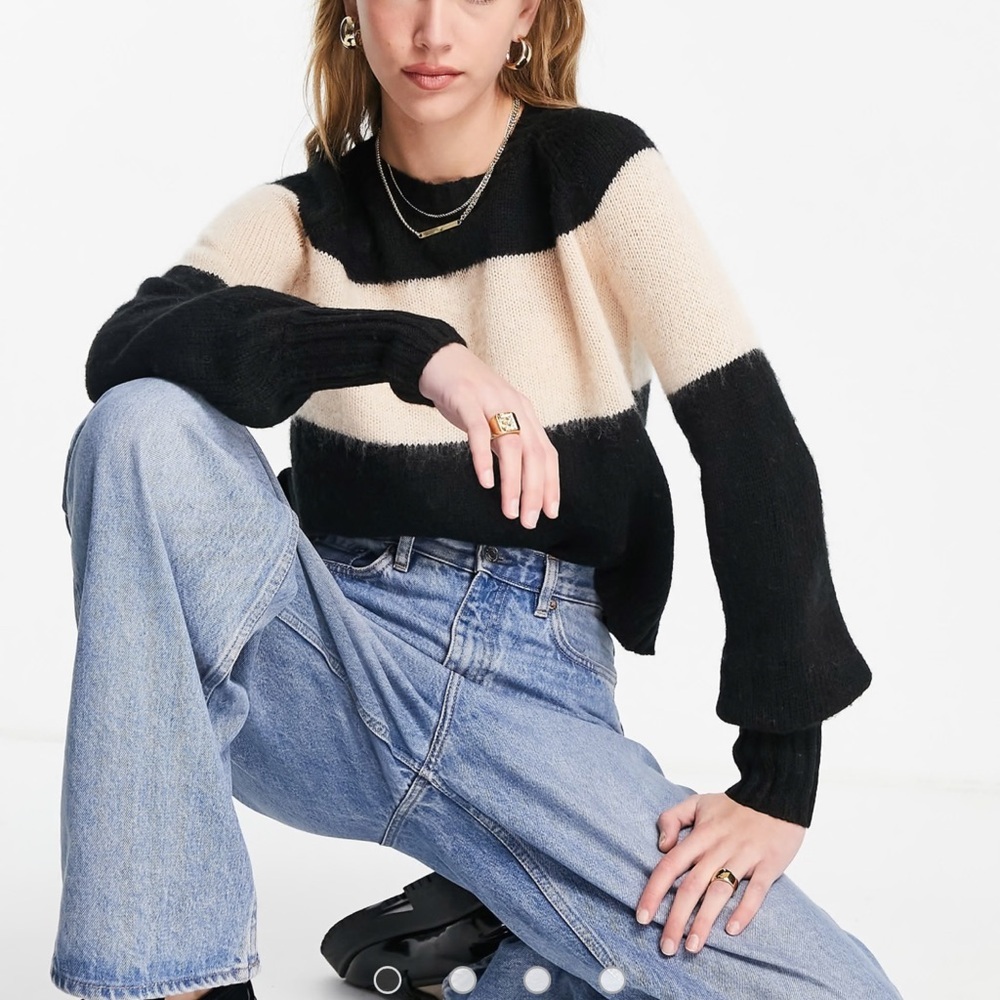 All Saints Black and Cream Striped Sweater